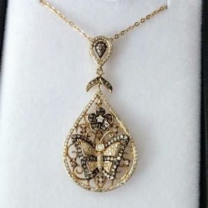 14k Yellow gold Diamond butterfly teardrop pendant